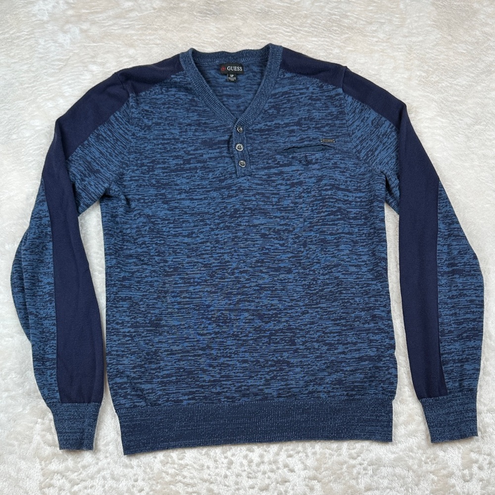 GUESS Men's Blue V-Neck Sweater